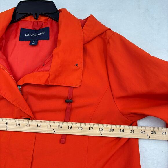 Lands' End Jacket Size M Orange Hooded Nylon Water Resistant Lined Windbreaker - Picture 11 of 13